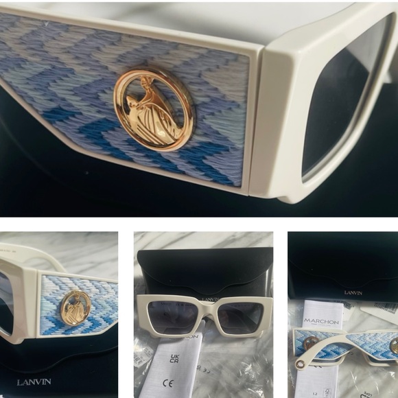 LANVIN RECTANGULAR FASHION FORWARD SUNGLASSES WITH WOVEN FABRIC ARMS,M&D IN GOLD - Picture 4 of 16